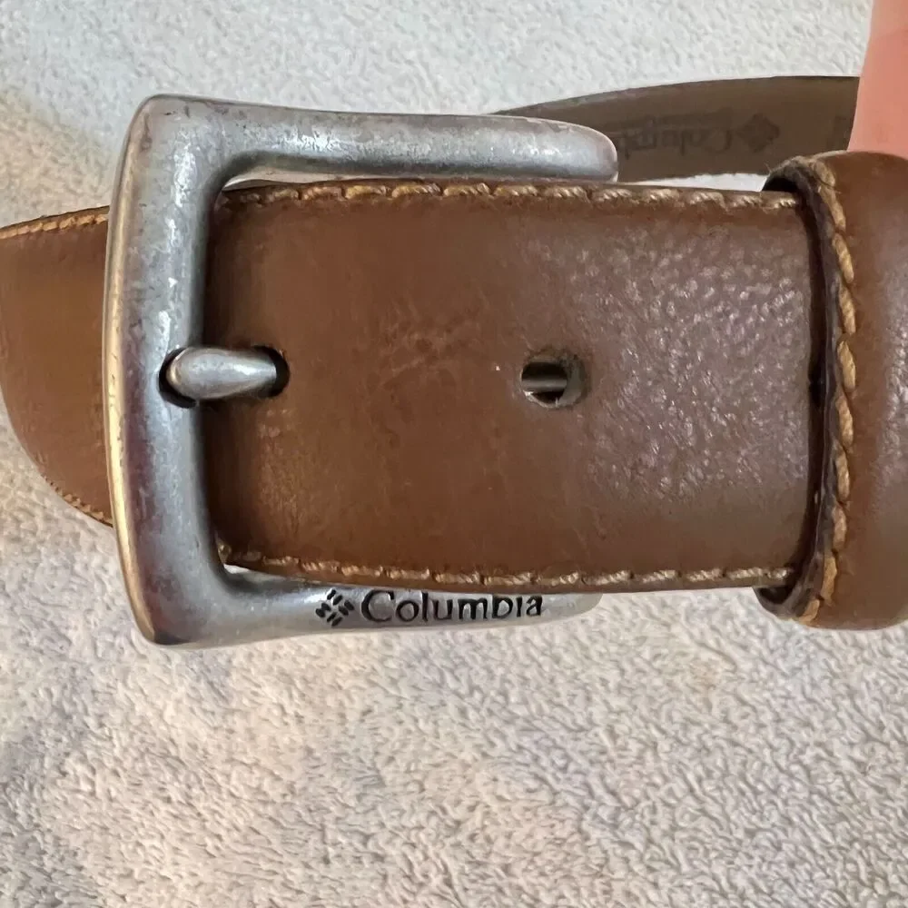 Columbia Mens Brown Dress Belt 36 Leather Adjustable Buckle Casual Classic